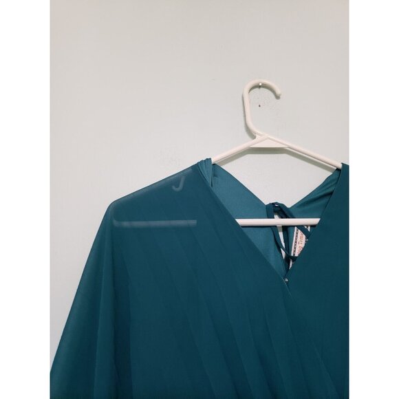 Flying Tomato Women XS Mini Dress Teal Blue V Neck Sheer Sleeve Ruffle Tier Boho - Picture 4 of 6